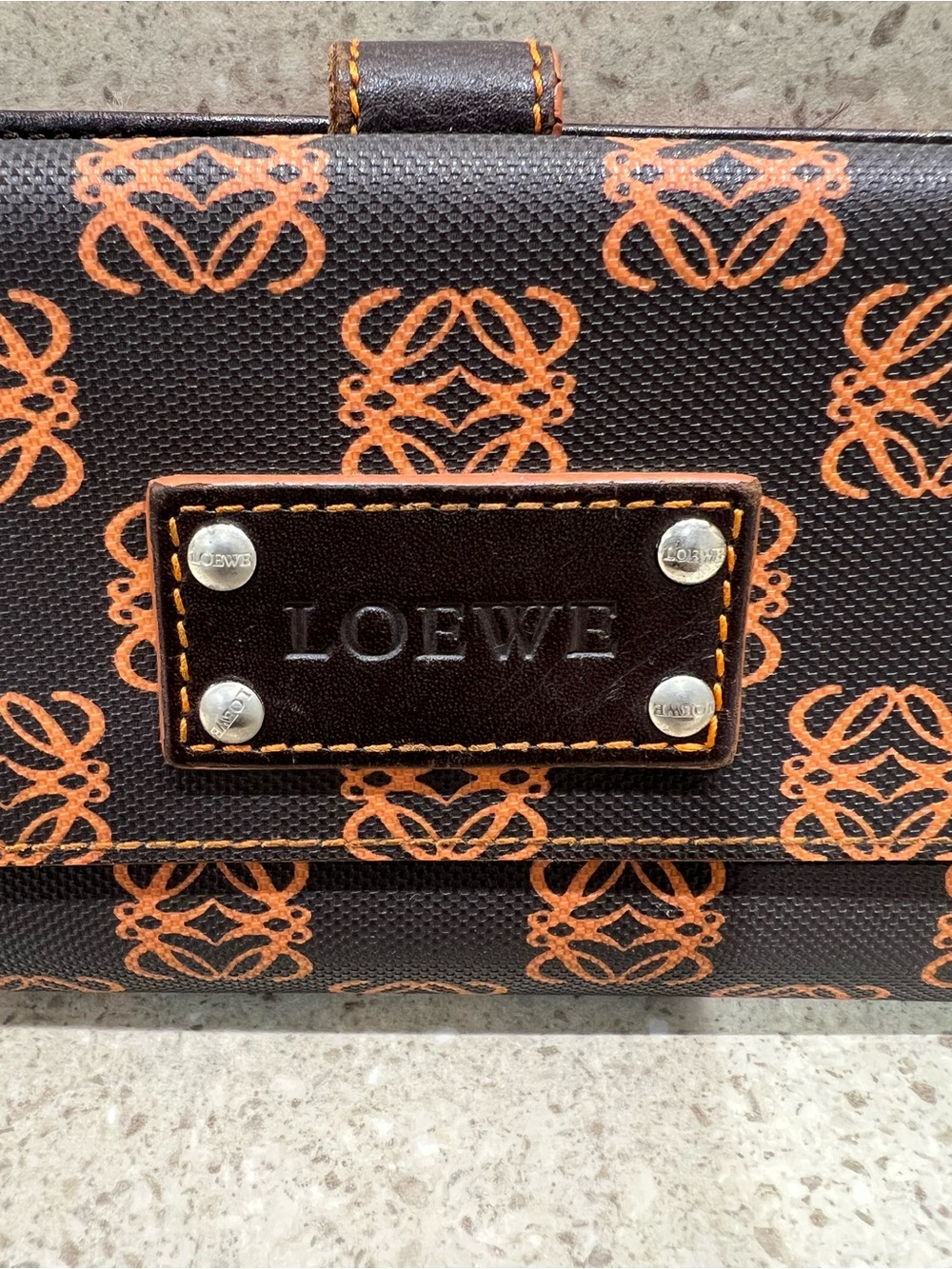 Loewe Black Wallet with Orange Anagram Print and Logo Plaque - Picture 2 of 12